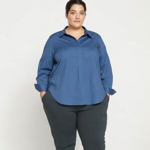 Universal Standard Elbe Popover Stretch Poplin Shirt Half Placket--Navy